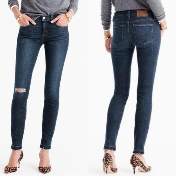 J Crew Toothpick Skinny Jeans w/Distressed Knee, Dark Wash, Size 32P - Picture 1 of 11
